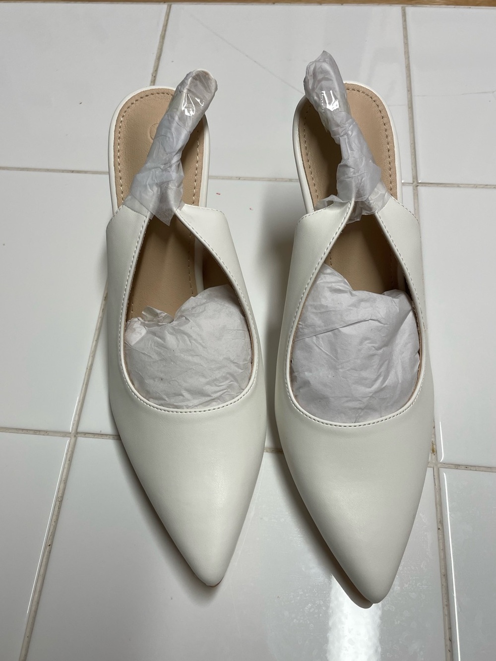 Pointed White Slingback Heels — Elegant Women's Evening Shoes